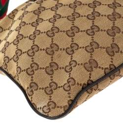 Pre Owned Gucci Beige/Brown GG Canvas And Leather Small Flat Web Messenger Bag