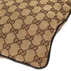 Pre Owned Gucci Beige/Brown GG Canvas And Leather Small Flat Web Messenger Bag