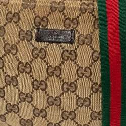Pre Owned Gucci Beige/Brown GG Canvas And Leather Small Flat Web Messenger Bag