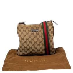 Pre Owned Gucci Beige/Brown GG Canvas And Leather Small Flat Web Messenger Bag
