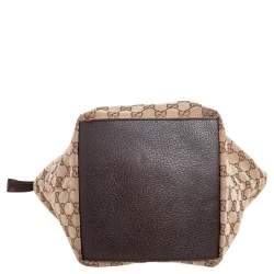 مملوكة مسبقًا حقيبة يد توتس غوتشي جلد وكانفاس GG بيج / بني صغيرة بنمط ويب