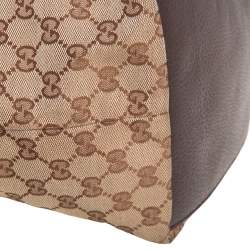 مملوكة مسبقًا حقيبة يد توتس غوتشي جلد وكانفاس GG بيج / بني صغيرة بنمط ويب