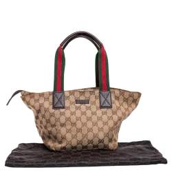 مملوكة مسبقًا حقيبة يد توتس غوتشي جلد وكانفاس GG بيج / بني صغيرة بنمط ويب