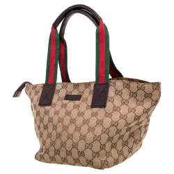 مملوكة مسبقًا حقيبة يد توتس غوتشي جلد وكانفاس GG بيج / بني صغيرة بنمط ويب