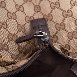مملوكة مسبقًا حقيبة يد توتس غوتشي جلد وكانفاس GG بيج / بني صغيرة بنمط ويب