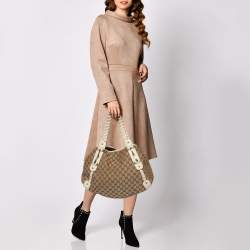 Pre Owned Gucci White/Beige GG Canvas and Leather Pelham Tote