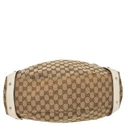 Pre Owned Gucci White/Beige GG Canvas and Leather Pelham Tote