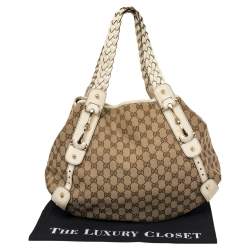 Pre Owned Gucci White/Beige GG Canvas and Leather Pelham Tote