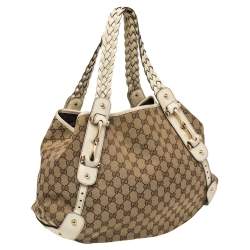 Pre Owned Gucci White/Beige GG Canvas and Leather Pelham Tote
