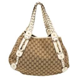 Pre Owned Gucci White/Beige GG Canvas and Leather Pelham Tote