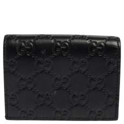 Pre Owned حافظة بطاقات غوتشي جلد غوتشيسيما أسود