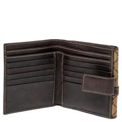 Pre Owned محفظة فرينش غوتشي جلد وكانفاس جي جي بيج/بني مزينة جي جي متداخل 