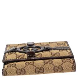 Pre Owned محفظة فرينش غوتشي جلد وكانفاس جي جي بيج/بني مزينة جي جي متداخل 