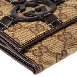 Pre Owned محفظة فرينش غوتشي جلد وكانفاس جي جي  بيج/بني مزينة جي جي متداخل 