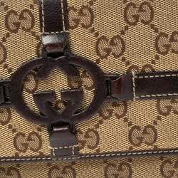 Pre Owned محفظة فرينش غوتشي جلد وكانفاس جي جي بيج/بني مزينة جي جي متداخل 