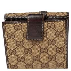 Pre Owned محفظة فرينش غوتشي جلد وكانفاس جي جي بيج/بني مزينة جي جي متداخل 