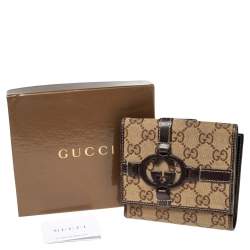 Pre Owned محفظة فرينش غوتشي جلد وكانفاس جي جي بيج/بني مزينة جي جي متداخل 