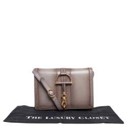 مملوكة مسبقًا Gucci Grey Duilio Brogue Leather Horsebit Shoulder Bag