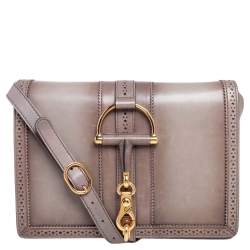 مملوكة مسبقًا Gucci Grey Duilio Brogue Leather Horsebit Shoulder Bag