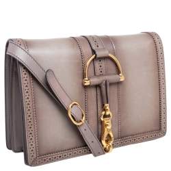 مملوكة مسبقًا Gucci Grey Duilio Brogue Leather Horsebit Shoulder Bag