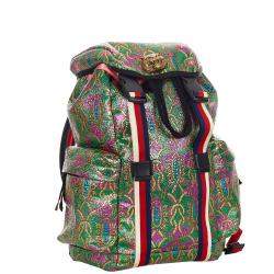 Gucci Green Fabric Brocade Web Backpack