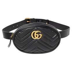 Pre Owned حقيبة خصر غوتشي مارمو نت جي جي جلد ماتيلاس أسود 