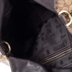 Pre Owned Gucci Brown/Beige GG Crystal Canvas and Leather Large Hysteria Hobo