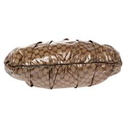 Pre Owned Gucci Brown/Beige GG Crystal Canvas and Leather Large Hysteria Hobo
