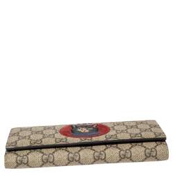 Pre Owned محفظة غوتشي كونتينينتال جلد وكانفاس جي جي سوبريم أحمر/بيج مزينة حلية قطة ميستيك