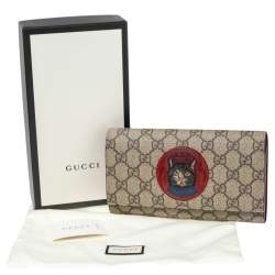 Pre Owned محفظة غوتشي كونتينينتال جلد وكانفاس جي جي سوبريم أحمر/بيج مزينة حلية قطة ميستيك