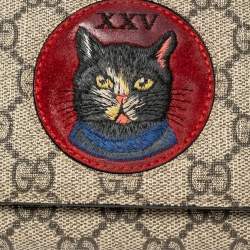 Pre Owned محفظة غوتشي كونتينينتال جلد وكانفاس جي جي سوبريم أحمر/بيج مزينة حلية قطة ميستيك