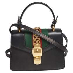 Gucci Black Leather Mini Sylvie Top Handle Bag