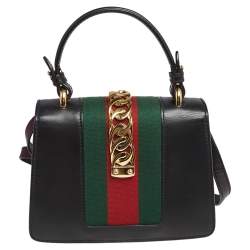 Gucci Black Leather Mini Sylvie Top Handle Bag