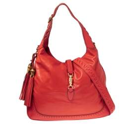 Pre Owned Gucci Red Leather Large New Jackie Hobo