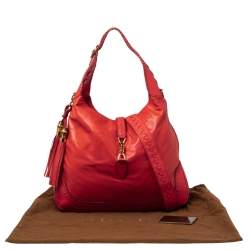 Pre Owned Gucci Red Leather Large New Jackie Hobo