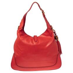 Pre Owned Gucci Red Leather Large New Jackie Hobo