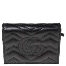 Gucci Black Matelassé Leather GG Marmont Card Case