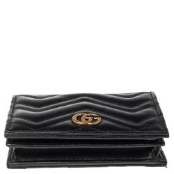 Gucci Black Matelassé Leather GG Marmont Card Case
