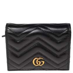 Gucci Black Matelassé Leather GG Marmont Card Case