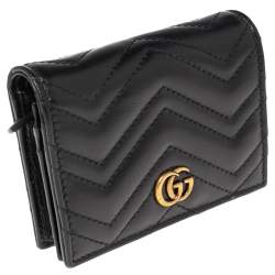 Gucci Black Matelassé Leather GG Marmont Card Case