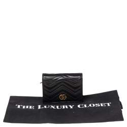 Gucci Black Matelassé Leather GG Marmont Card Case