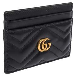 Gucci Black Matelassé Leather GG Marmont Card Holder