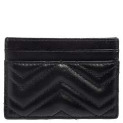Gucci Black Matelassé Leather GG Marmont Card Holder