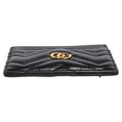 Gucci Black Matelassé Leather GG Marmont Card Holder