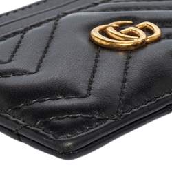 Gucci Black Matelassé Leather GG Marmont Card Holder