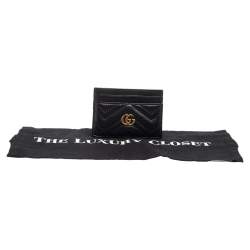Gucci Black Matelassé Leather GG Marmont Card Holder
