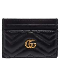 Gucci Black Matelassé Leather GG Marmont Card Holder