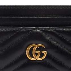 Gucci Black Matelassé Leather GG Marmont Card Holder
