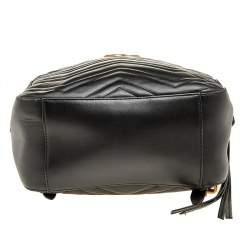 Pre Owned Gucci Black Chevron Quilted Leather GG Marmont Backpack