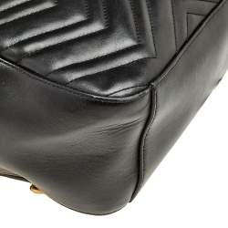 Pre Owned Gucci Black Chevron Quilted Leather GG Marmont Backpack